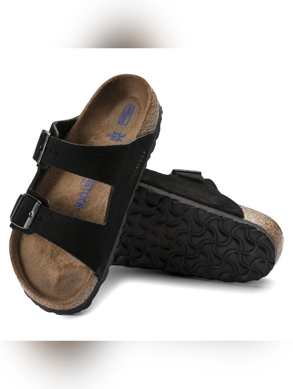 Birkenstock Arizona Suede Leather Soft Footbed Sandal - Black